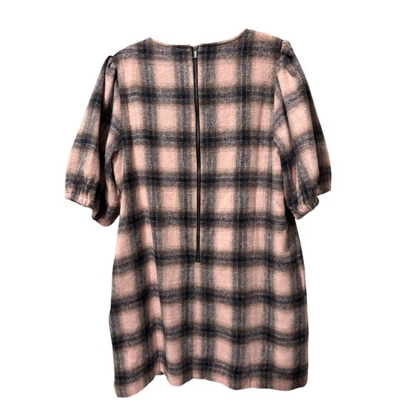 Pink & Gray Plaid Puff Sleeve Mini Dress By Toccin X RTR Size 12 Blend Fabric - Picture 5 of 12